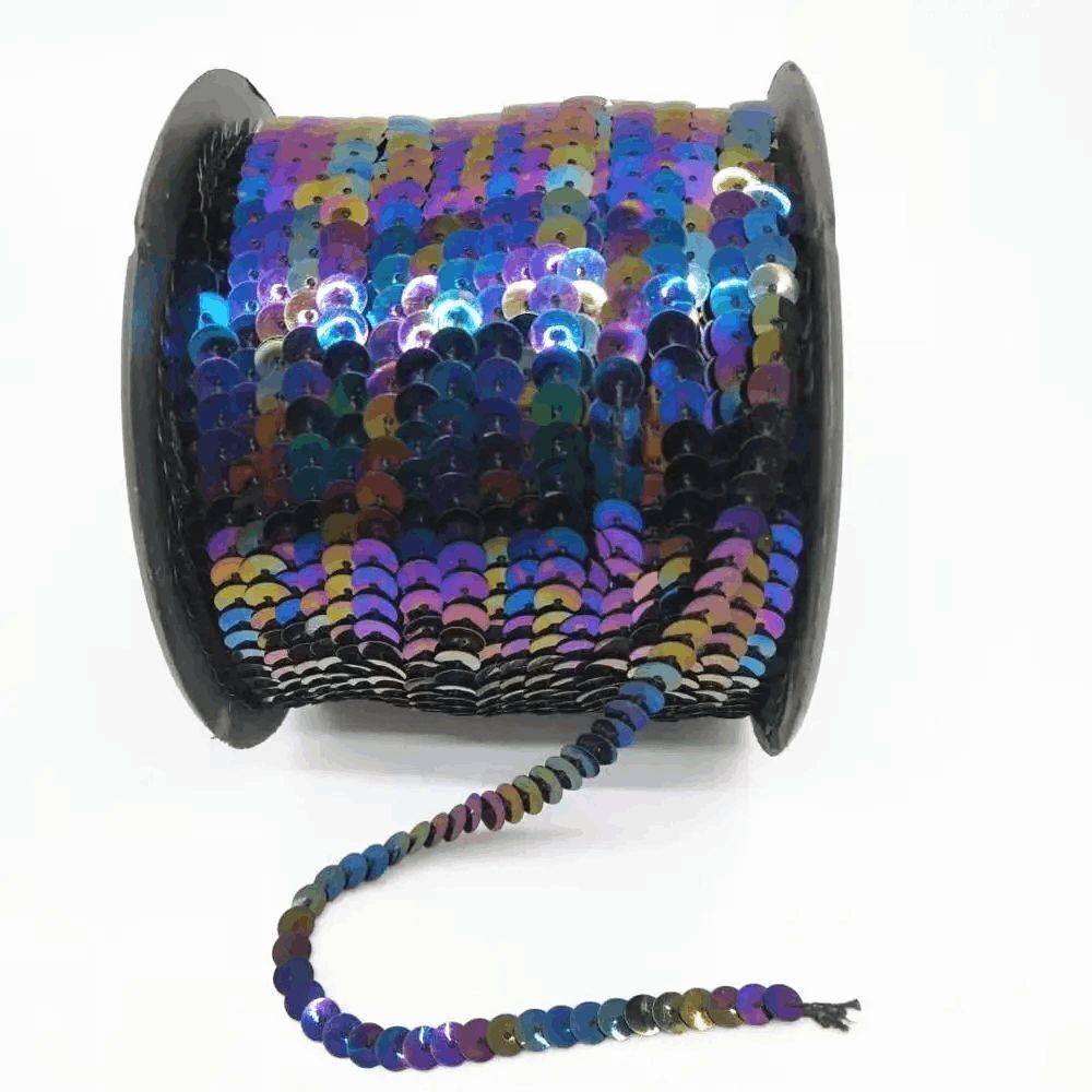 1 Roll of Black AB , Oil Spill Sequin Trim 100 Yards 6mm - Brand New